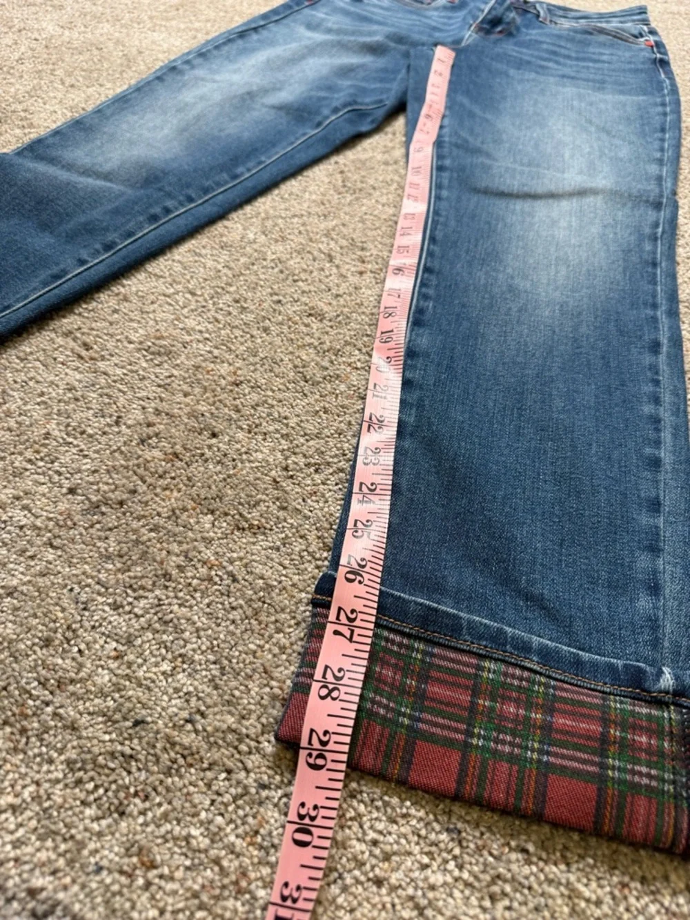 Judy Blue Blue Boyfriend Skinny Jeans with Plaid Cuff